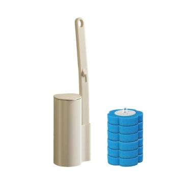 Imagem de Bothyi Kit Inicial de Escova de Vaso Sanitário, Montagem na Parede, Prático para Uso Doméstico, Cabo Longo com Cabeças de Substituição, 6 Refis para a Cabeça