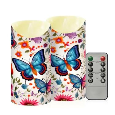 Imagem de Wassud Borboletas e flores coloridas velas sem chama com controle remoto, velas realistas cintilantes com temporizador, velas decorativas para Natal, casamento, festa, decoração de casa média