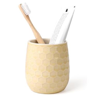 Imagem de Suporte de escova de dentes, suporte de escova de dentes para banheiro - suporte de escova de dentes de cerâmica para bancada, suporte de pincel de maquiagem amarelo Ice cracks, suporte de caneta, 9