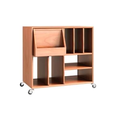 Imagem de Suporte para armazenamento de CDs Estante para discos de vinil, livros e revistas em madeira com rodízios universais