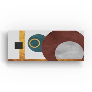 Imagem de Arte Abstrata Moderna em Tela, Decoração Minimalista, Marrom e Turquesa com Detalhes Dourados, Estilo Geométrico 60x40