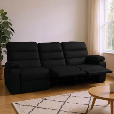Imagem de Sofá 3 Lugares Reclinável Retrátil 183cm Naaman Sintético Pu K01 - D`rossi Preto