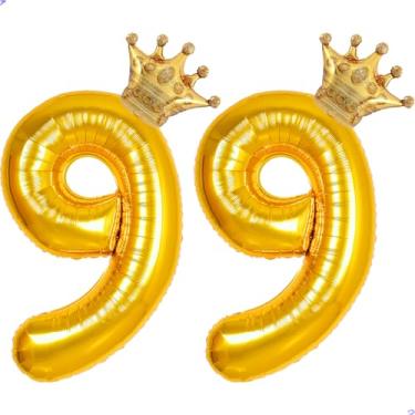 Imagem de 99 balões com números dourados de 101,6 cm para decorações de aniversário de 99 anos para homens e mulheres, balões gigantes de 99 anos Mylar