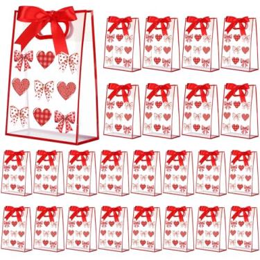 Imagem de Gersoniel Pacote com 24 sacos de presente transparentes com alças, pequenos sacos de plástico reutilizáveis para presente de festa com fitas, bolsa de PVC transparente para aniversário, casamento