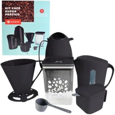 Imagem de Conjunto de cafe para seis pessoas, xicara preta, colher, leiteira, acucar, design classico, e moderno