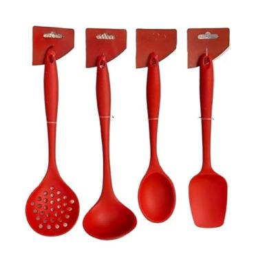 Imagem de Kit Utensílios de Silicone Para Cozinha Cinza 4 Peças(Vermelho)