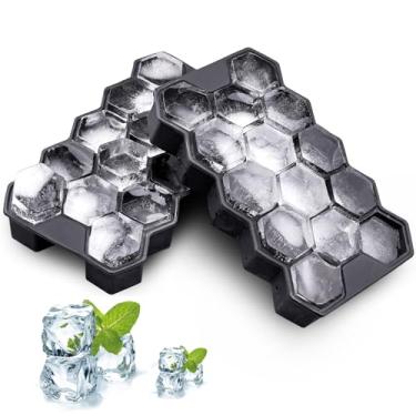 Imagem de 2 bandejas de silicone para cubos de gelo com tampa, mini bandeja de gelo sem BPA para coquetéis de uísque, freezer, preta