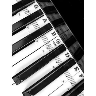 Imagem de Etiquetas de teclas de piano, adesivos removíveis para teclado de tamanho completo padrão de 88 teclas, tiras de silicone reutilizáveis, letras grandes em negrito multicoloridas para crianças