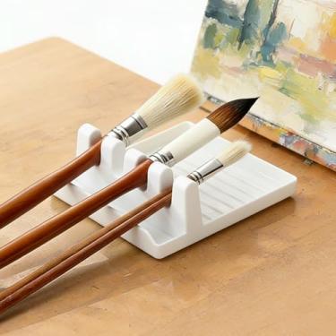 Imagem de Suporte de pincel de armazenamento com bandeja coletora, organizador de vários compartimentos para artistas, estudantes, pintura de estúdio, uso 1 peça (branco)