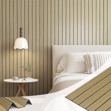 Imagem de LaCheery Painéis de parede de madeira de ripas artificiais para decoração de parede interior painéis autoadesivos de paredes caneladas descasque e cole ripas de madeira 3D rolo de painel de espuma de