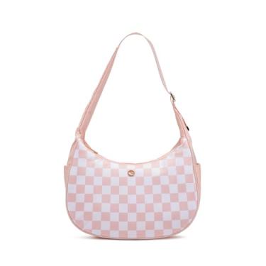 Imagem de Bolsa de ombro feminina Hobo de nylon bolsas de ombro para mulheres, bolsa quadriculada, bolsa crescente feminina, Rosa Gz, Clássico