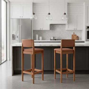 Imagem de Kit 2 Banquetas Assento Encosto Estofado em Sintetico Hellen cor:mel c