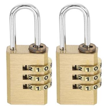 Imagem de PATIKIL Cadeado de combinação de latão 5,4 cm de largura, 2 peças, cadeado de combinação sem chave redefinível de 3 dígitos à prova d'água para armário de academia, caixa de ferramentas, bagagem