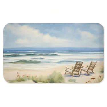 Imagem de Tapete antifadiga com vista para cadeira na praia serena, tapete ergonômico acolchoado para cozinha e pé com suporte antiderrapante, tapete confortável ecológico, design por Kim Allen, 76 cm x 45 cm