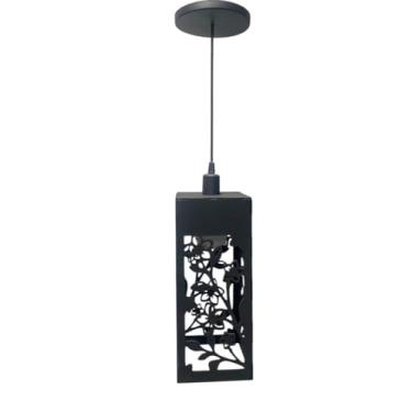 Imagem de Luminaria Lustre Pendente de Teto Flores, MDF 3mm, Preto, 30x12 cm, Design Floral Vazado