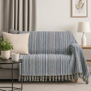 Imagem de Manta de sofá luxuosa e extragrande 2,40 x 1,80 m Macia e elegante, durável, adequada para salas de estar e quartos (Cinza Listrado)