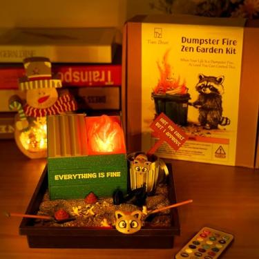 Imagem de Tian Zhun Dumpster Fire Zen Garden para mesa de LED, mini zen, kit de terapia, bandeja de areia, presente de escritório, elefante branco, presentes de mordaça para colegas de trabalho, homens, chefe