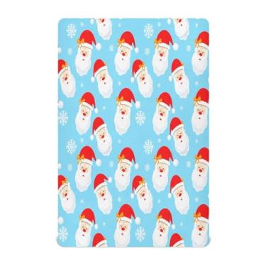 Imagem de JUZIHAI Lençol de berço 132 x 71 cm, capa de colchão de bebê de Natal com rosto de Papai Noel, macio, respirável, elástico para meninos e meninas, lençol de brincar para berço padrão e cama de criança