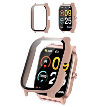 Imagem de Capa protetora compatível com smartwatch Liufiueq P125 de 4,7 cm, capa rígida de policarbonato e protetor de tela de vidro temperado 9H - à prova de choque, resistente a arranhões, cobertura total