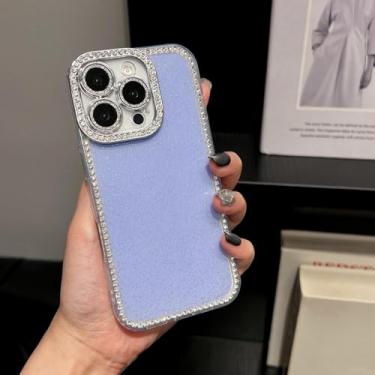 Imagem de HTVJFX Capa luxuosa com glitter e proteção contra choque para câmera e flash para iPhone 12 (para iPhone 12/azul)