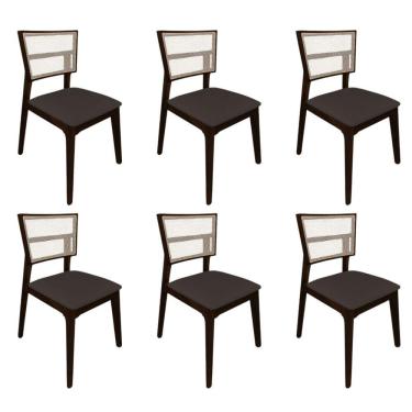 Imagem de Kit 6 Cadeiras De Jantar Tela Premium Madeira Maciça Manuela Marrom Veludo Castanho
