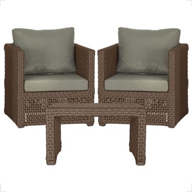 Imagem de Mesa E 2 Poltronas Madri Corda Náutica Estofado 8 Trama Marrom