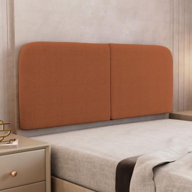 Imagem de Cabeceira Painel Orgânico Cama Box Casal Padrão Aira 140cm Dobrável Bouclé Terracota - Desk Design
