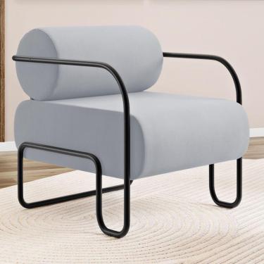 Imagem de Poltrona Decorativa Orgânica Living Miska Veludo Cinza Claro - Desk Design