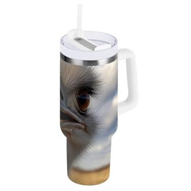 Imagem de ODAWA Copo engraçado de 850 g com isolamento duplo de avestruz com canudo e alça para viagem