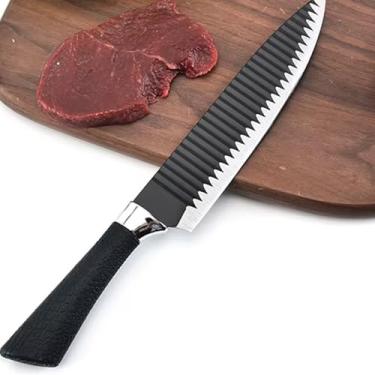 Imagem de Kit Facas de Cozinha 7 Peças, Lâmina Serrilhada em Aço Inox, Revestimento Antiaderente Preto, Cabo Ergonômico, com Tesoura Multiuso e Descascador em Cerâmica