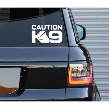 Imagem de Printbeat Adesivo Caution K9 – Uso interno e externo | Adesivo de vinil branco | Cadernos de para-choques, janela de caminhão, laptop | Uso fácil para carro, van e bicicleta | 14,7 cm x 8,6 cm