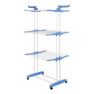 Imagem de Varal de secar roupa retrátil de três camadas em aço inoxidável