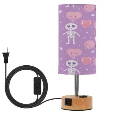 Imagem de Wassud Candeeiro de mesa de cabeceira com toque de corações e esqueletos com 3 temperaturas de cor, luminária de mesa moderna com forro para sombra de suporte noturno para sala de estar, quarto