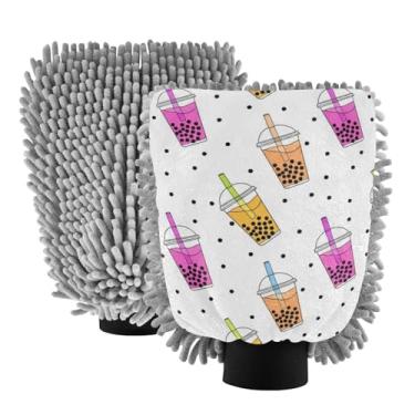 Imagem de ODAWA Pacote com 2 luvas de microfibra para lavagem de carro com bolhas de desenho animado para carros 18 x 26 cm