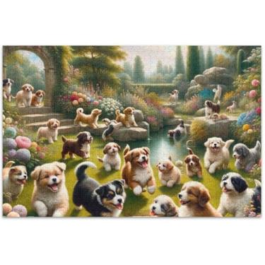 Imagem de Quebra-cabeças florais com estampa de cachorro, 500 peças para adultos, presentes de elefantes brancos, quebra-cabeças grandes, arte de animais, 51 x 35 cm