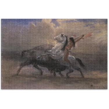 Imagem de Quebra-cabeça adulto Albert Bierstadt Sketch Last Buffalo 500 peças decoração de arte de paisagem grande jogo de quebra-cabeça presentes tecnológicos, 51 x 35 centímetros