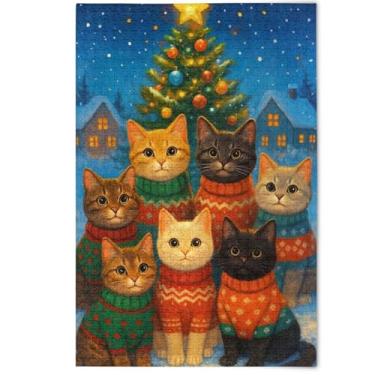 Imagem de Seven Cute Cats Festive Sweaters 500 Pieces Jigsaw Puzzles for Adults Cute Animal Painting Prime Art Jigsaw Friends Family Game Gifts, 500 Pieces, 20.5" x 14.9"
