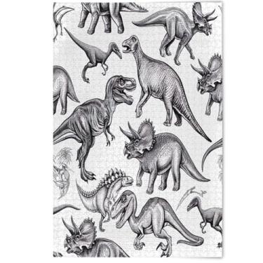 Imagem de Quebra-cabeça Jigsaw 1000 peças adultos dinossauros vintage cinza branco divertido elefantes brancos presentes quebra-cabeças criativos animais fofos arte floral, 1000 peças, 75 x 50 cm