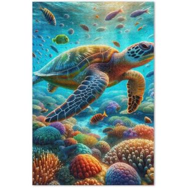 Imagem de Quebra-cabeças com estampa de tartaruga de vida marinha 500 peças para adultos arte brinquedo divertido brinquedo adulto elefante branco presentes engraçados, 51 x 35 centímetros