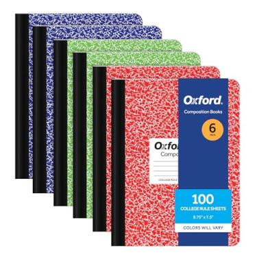 Imagem de Oxford Caderno de composição, pacote com 6, papel pautado universitário, 24 x 19 cm, 100 folhas, capas de mármore sortidas. 2 cada: azul, verde, vermelho (63763)