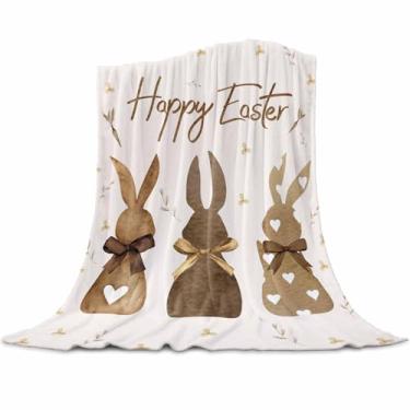 Imagem de Cobertor de Feliz Páscoa para sofá, coelhinho, cobertores e mantas macias e aconchegantes de flanela com laço de lã de coelho floral cenoura para cama, sofá, cadeira, dormitório, comedor, decorações