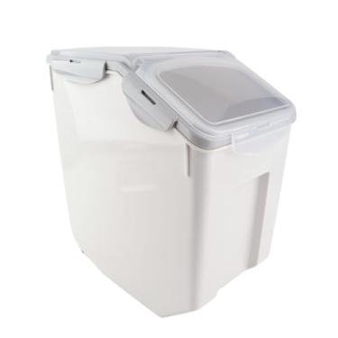 Imagem de Alomejor Recipiente de Armazenamento de Alimentos para Cães, 15 Kg ABS Hermético Recipiente de Armazenamento de Alimentos para Cães de Gato Com Copo de Medição Alimentador de Grãos Grande (L)