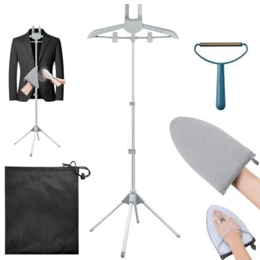 Imagem de Suporte dobrável para vaporizador de roupas com luvas de passar roupa, removedor de fiapos e bolsa de armazenamento, suporte ajustável para vaporizador com dois clipes para colete de sobretudo de
