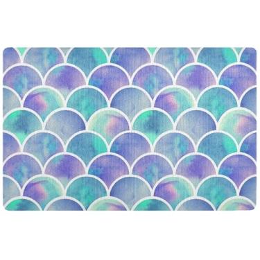 Imagem de TSENQUE Tapete de porta personalizado colorido sereia escamas de peixe tapete engraçado entrada interna, tapete antiderrapante para casa lavável, 81 cm x 50 cm