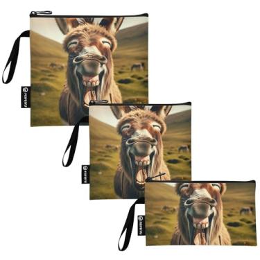 Imagem de TSENQUE Lancheira divertida e reutilizável de burro rindo e saco de sanduíche com zíper bolsa de almoço segura para alimentos lavável para crianças e adultos (pacote com 3: P/M/G)