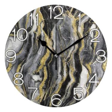 Imagem de Relógio de parede decorativo analógico relógio de cozinha rústico operado a bateria, decoração de sala de estar arte moderna chique dourado preto estético, 25 cm, ponteiros pretos