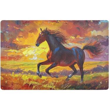 Imagem de Quadro personalizado cavalo galopando campos capacho engraçado decoração de varanda de outono, tapetes para entrada antiderrapante tapetes de porta entrada externa, 81,3 cm x 50,8 cm