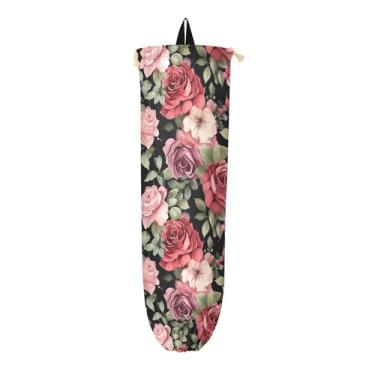 Imagem de Rosa em rosa e verde com suportes de saco plástico preto, suporte de saco de plástico para armário, protetor de saco para sacolas plásticas de mercearia