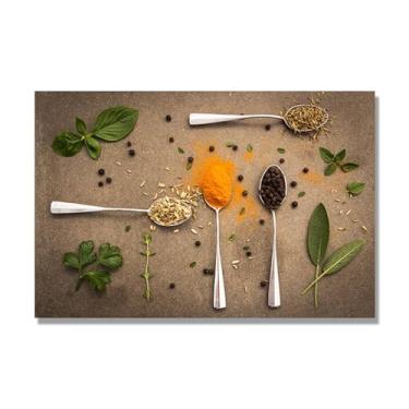 Imagem de NHLDZYH Arte de parede em tela colorida para especiarias e colher de tempero | Decoração de cozinha vintage | Arte moderna para casa e sala de jantar. C06. 60 x 90 cm - 23,7 x 35,5 pol. Somente tela