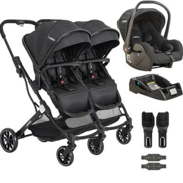 Imagem de Carrinho Kiddo para Gemeos com Bebe Conforto Base Zig Zag Preto